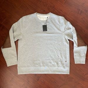 NWT Billy Reid Gray Dover Sweatshirt w/ Leather Patches - Men’s XL